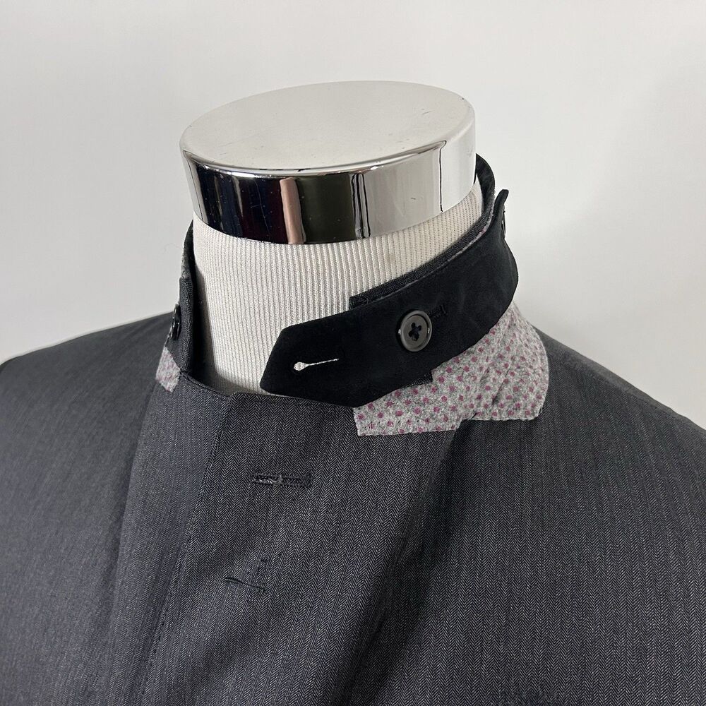 Bespoke 44R Sport Coat Vitale Barberis Canonico Wool Gray Herringbone Two Button - Picture 4 of 9